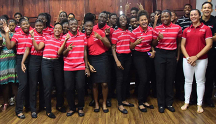 Members of the Trinidad and Tobago team for the sixth Commonwealth Youth Games pose for a picture during a send-off function hosted by the T&T Olympic Committee (TTOC) in the VIP Lounge at the Hasely Crawford Stadium, Port-of-Spain, yesterday. PHOTO: KERWIN PIERRE