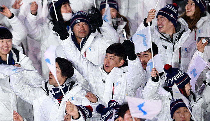 Teams from North and South Korea marched together in the Opening Ceremony for the first time since Turin 2006, an historic occasion hailed by IOC President Thomas Bach ©Getty Images