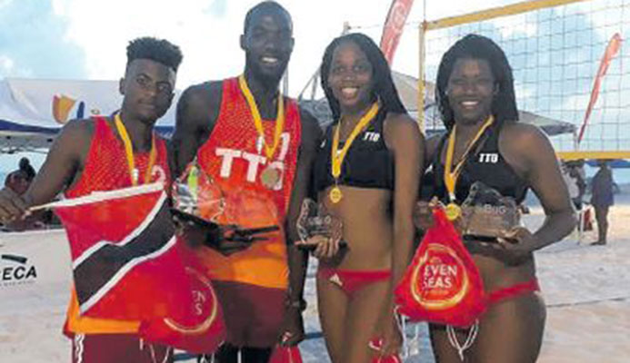 T&T teams, Daneil Williams and Daynte Stewart (men) and Abby Blackman and Rheeza Grant are in Florida to compete in the Dig The Beach Volleyball Summer Tour at Pompano Beach, starting today. PICTURE PAUL WHITE