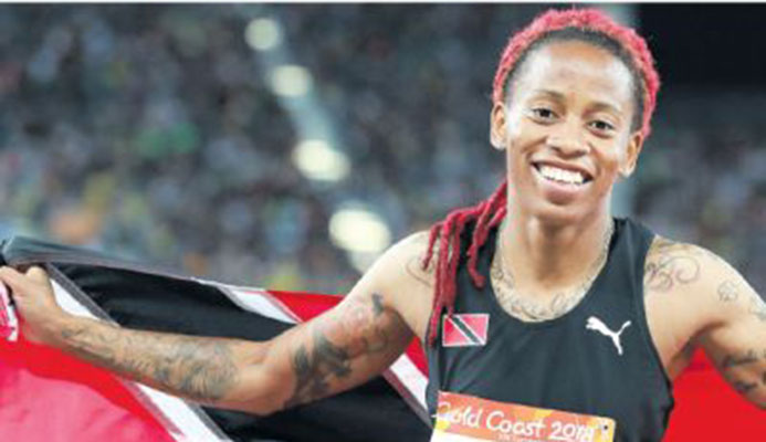 T&T’s Michelle-Lee Ahye following her victory in the Women’s 100m Sprint Finals of the Gold Coast 2018 XXI Commonwealth Games at Carrara Stadium, Gold Coast, Australia, yesterday. PICTURE CA-IMAGES/ALLAN CRANE