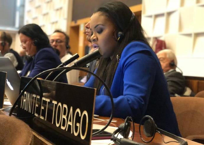 Hon. Shamfa Cudjoe, T&T Minister of Sports & Youth Affairs addressing the 7th UNESCO COP in Paris, France.