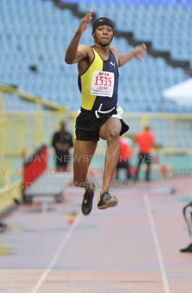 In this July 27, 2019 file photo, TT long jumper Andwuelle Wright competes during the 2019 NGC/NAAATT National Open Championships , at the Hasely Crawford Stadium, Port of Spain. - Angelo Marcelle