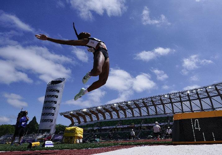 HONEST TRY: Tyra Gittens, of Trinidad An Tobago, competes in the women's long jump qualifying at the World Athletics Championships on Saturday, in Eugene, Oregon, USA. - Photo: AP (via: trinidadexpress.com)