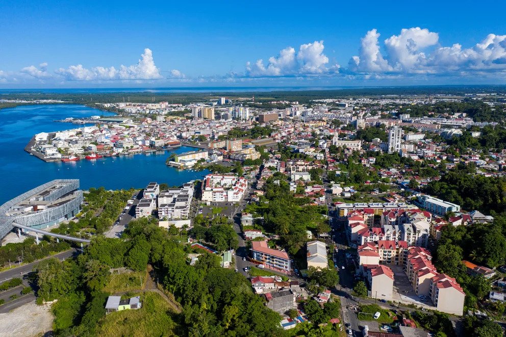 An aerial view of Pointe-a-Pitre downtown after violent demonstrations which broke out over COVID-19 protocols, in Pointe-a-Pitre, Guadeloupe, November 22, 2021. REUTERS/Ricardo Arduengo