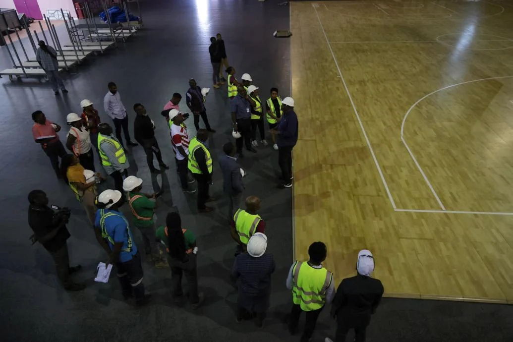 INSPECTING: Tobago House of Assembly officials visit the indoor facility at the Shaw Park Complex, Scarborough, yesterday. —Photo: THA (Image obtained at trinidadexpress.com)